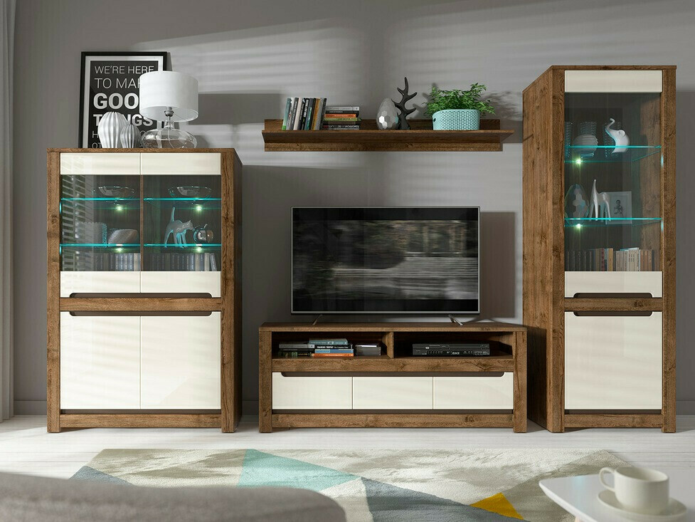 Armoire Ophevaru 109 (Crème brillante + April chêne)