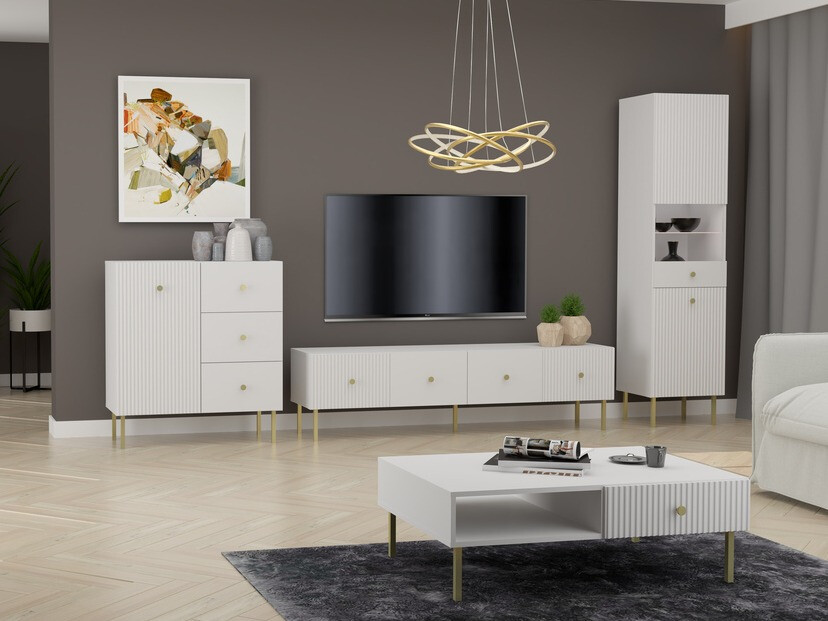 Meuble TV Etliva 105 (Blanc + Doré)