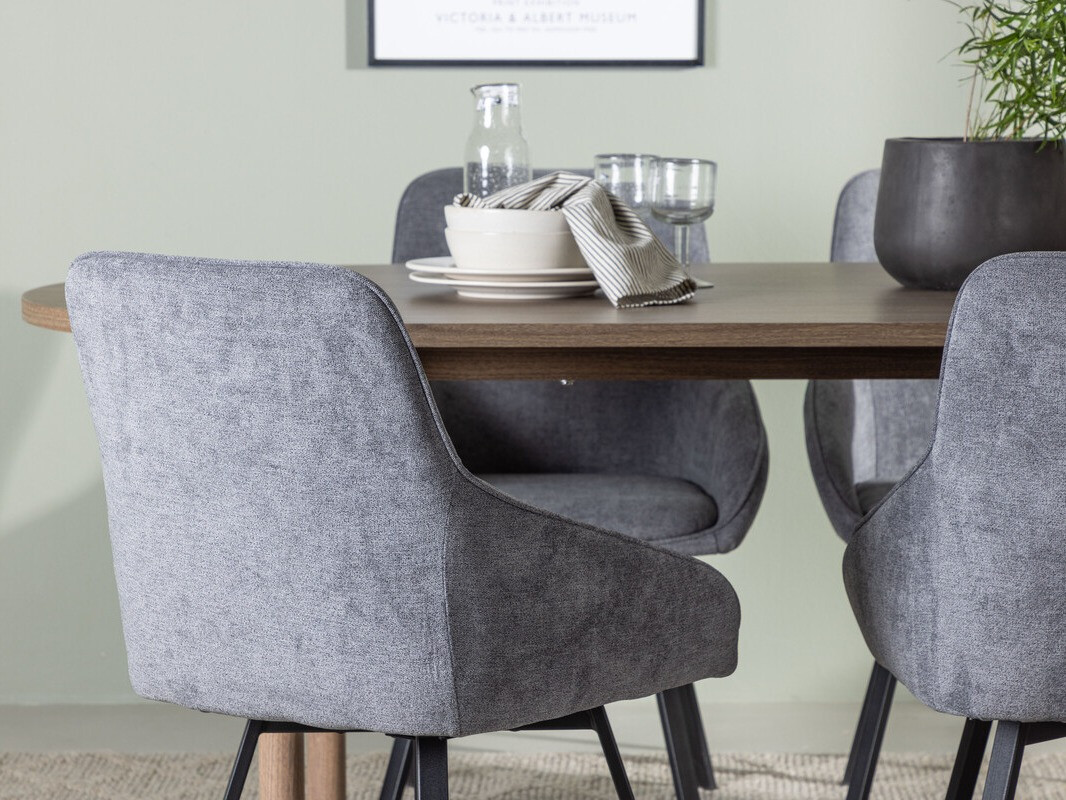 Salle à manger complète Dallas 4131 (Gris + Noir)