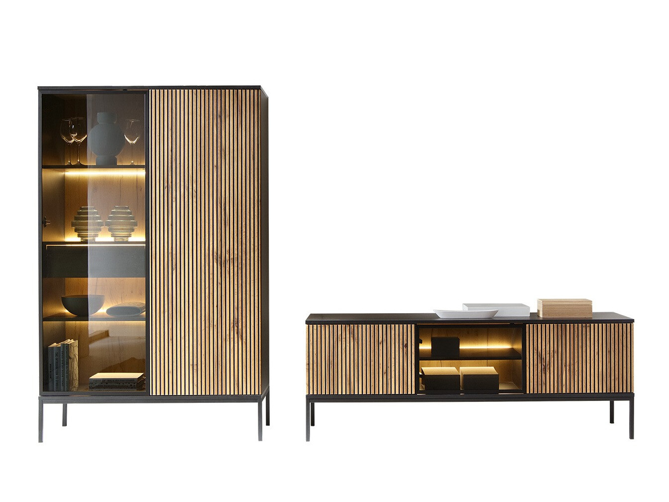 Ensemble de salon Manal I (Noir + Chêne wotan)