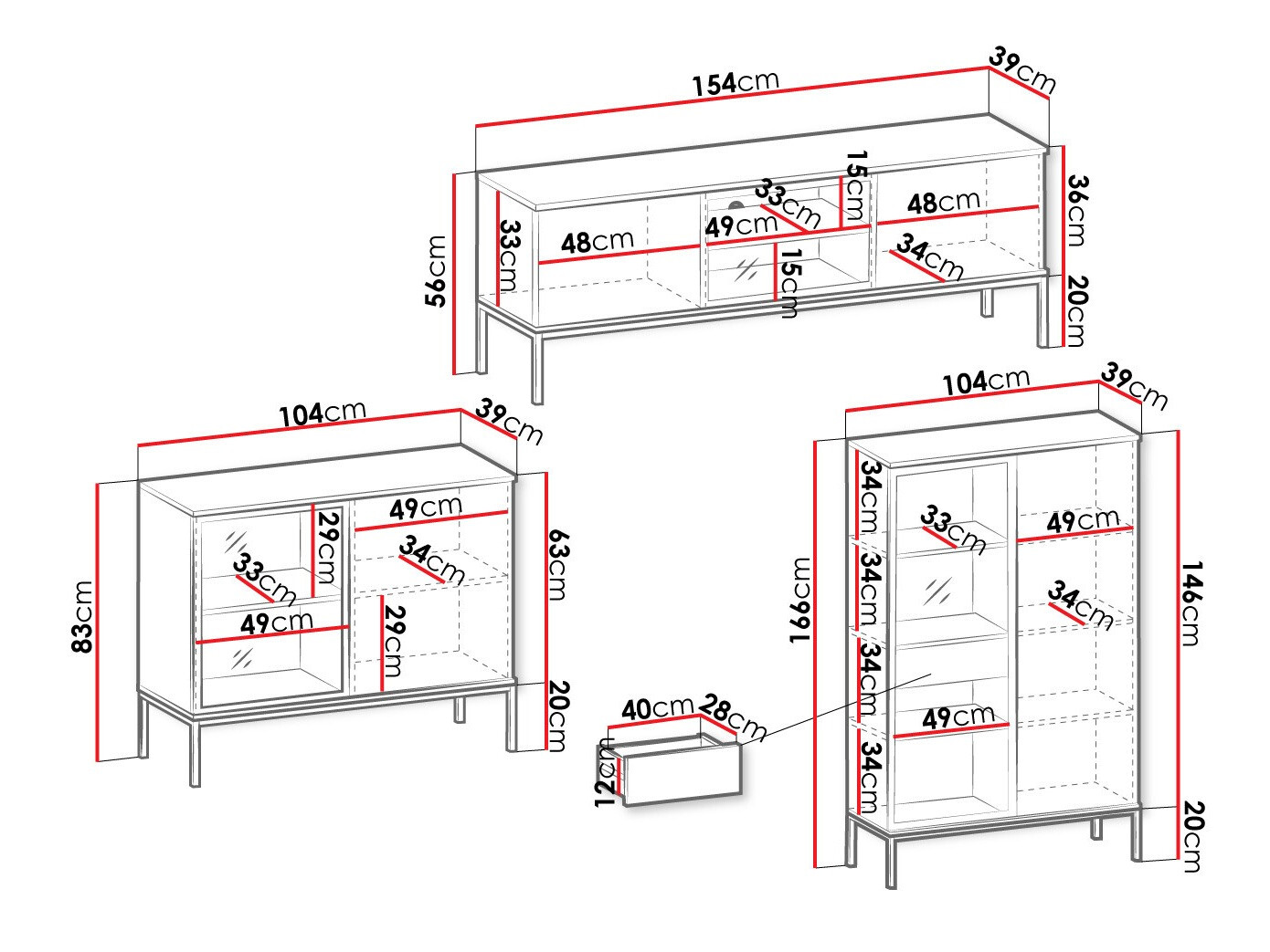 Ensemble de salon Soferi 113 (Noir + Chêne wotan)