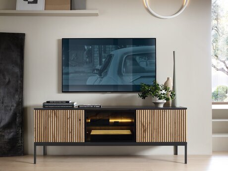 Meuble TV Soferi 111 (Noir + Chêne wotan)
