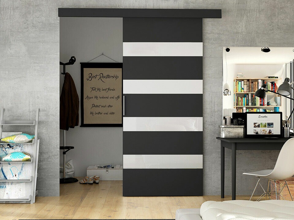 Porte coulissante Closico Materia V (Noir + Blanc)