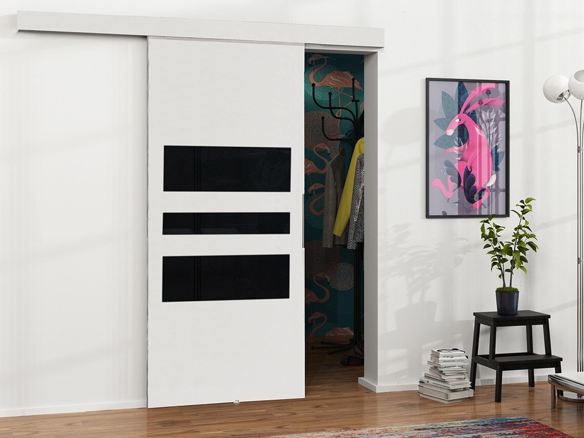 Porte coulissante Dover 140 (Blanc + Noir)