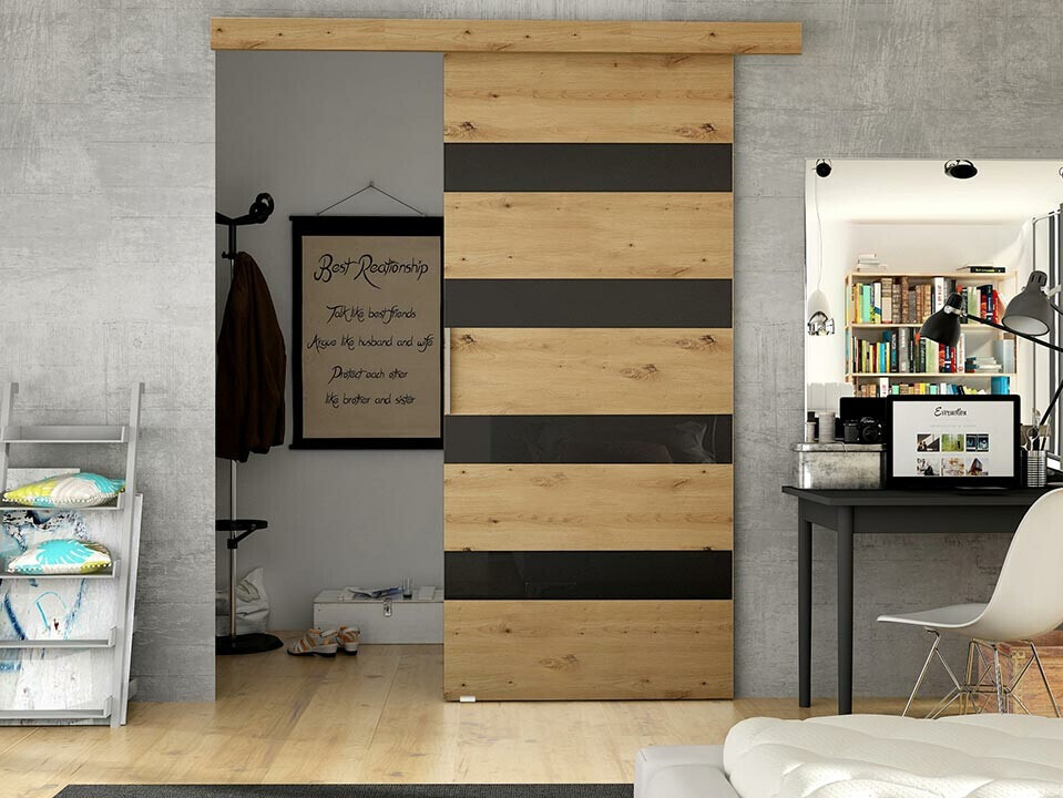 Porte coulissante Closico Fundus V (Chêne Artisan + Noir)