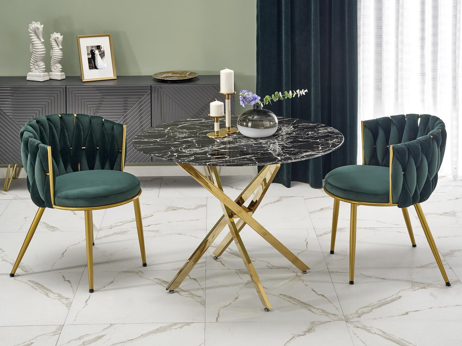 Table Houston 1538 (Doré + Marbre noir)