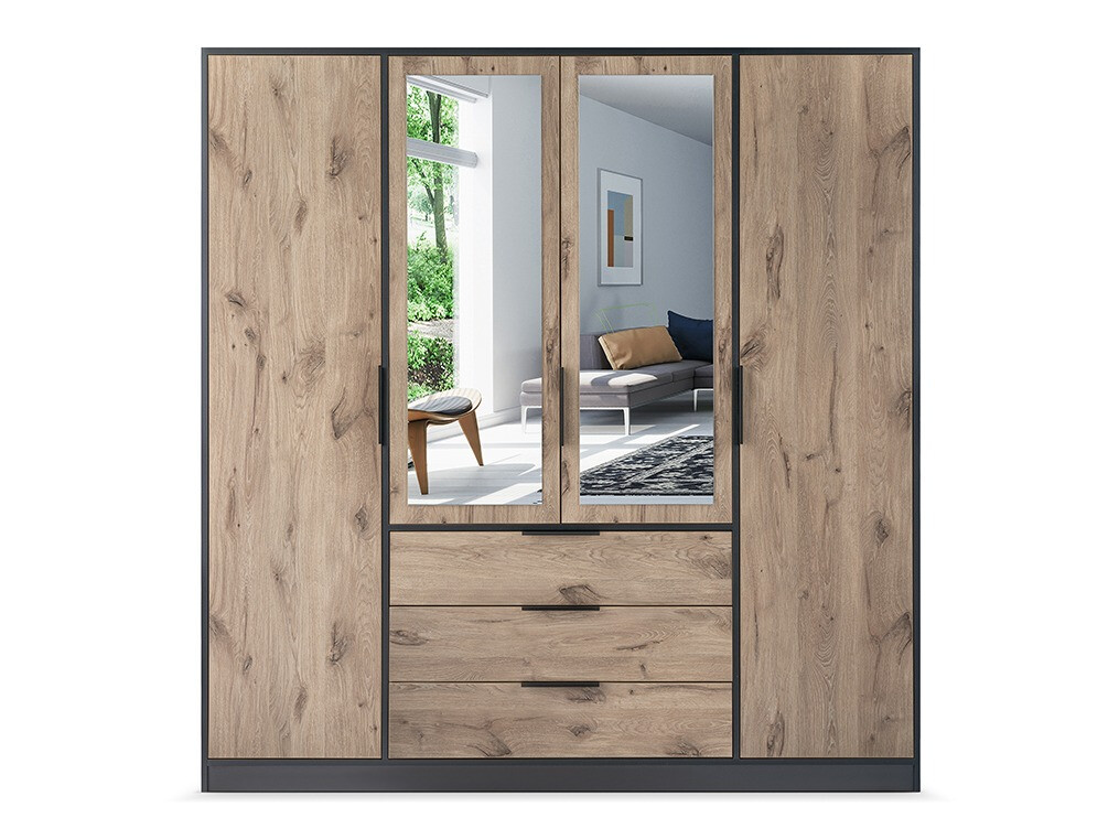 Armoire Ophdome 115 (Chêne foncé + Noir)