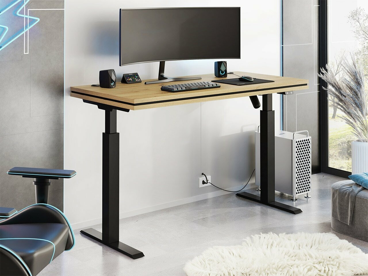 Bureau réglable en hauteur Tucson 170 (Chêne Artisan + Noir mat)