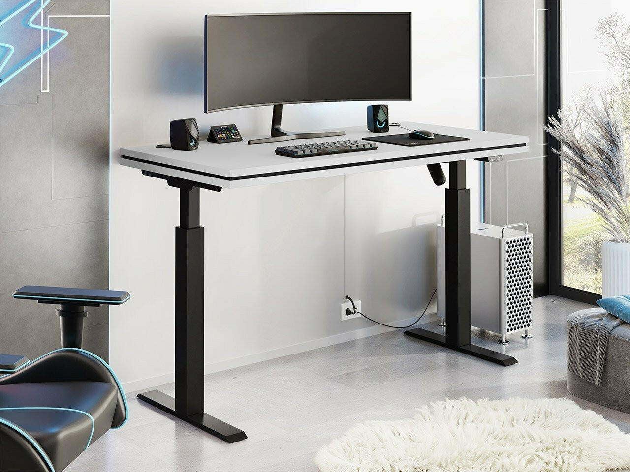 Bureau réglable en hauteur Tucson 170 (Gris clair + Noir mat)