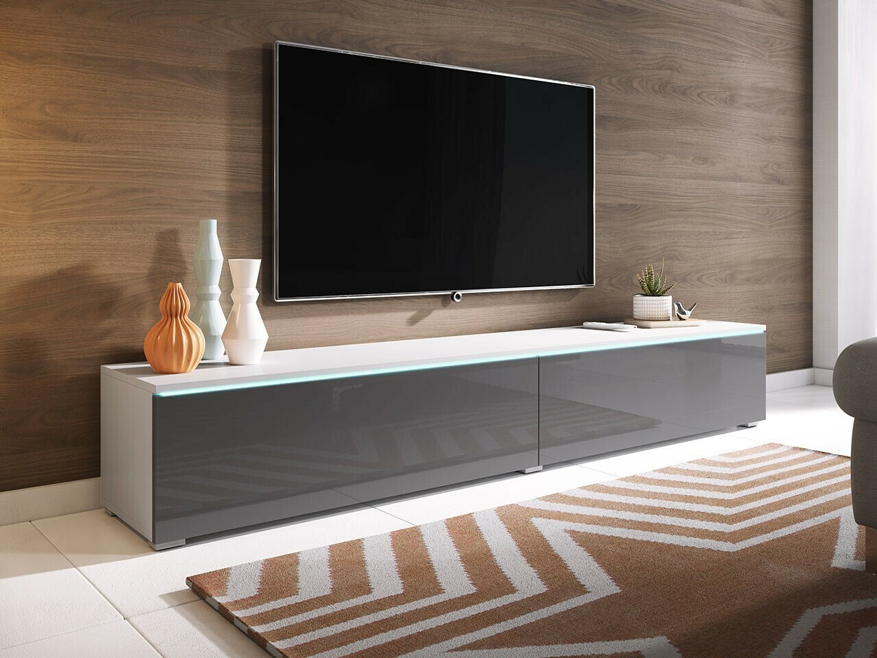Meuble TV Scientia I (Blanc + Gris brillant)