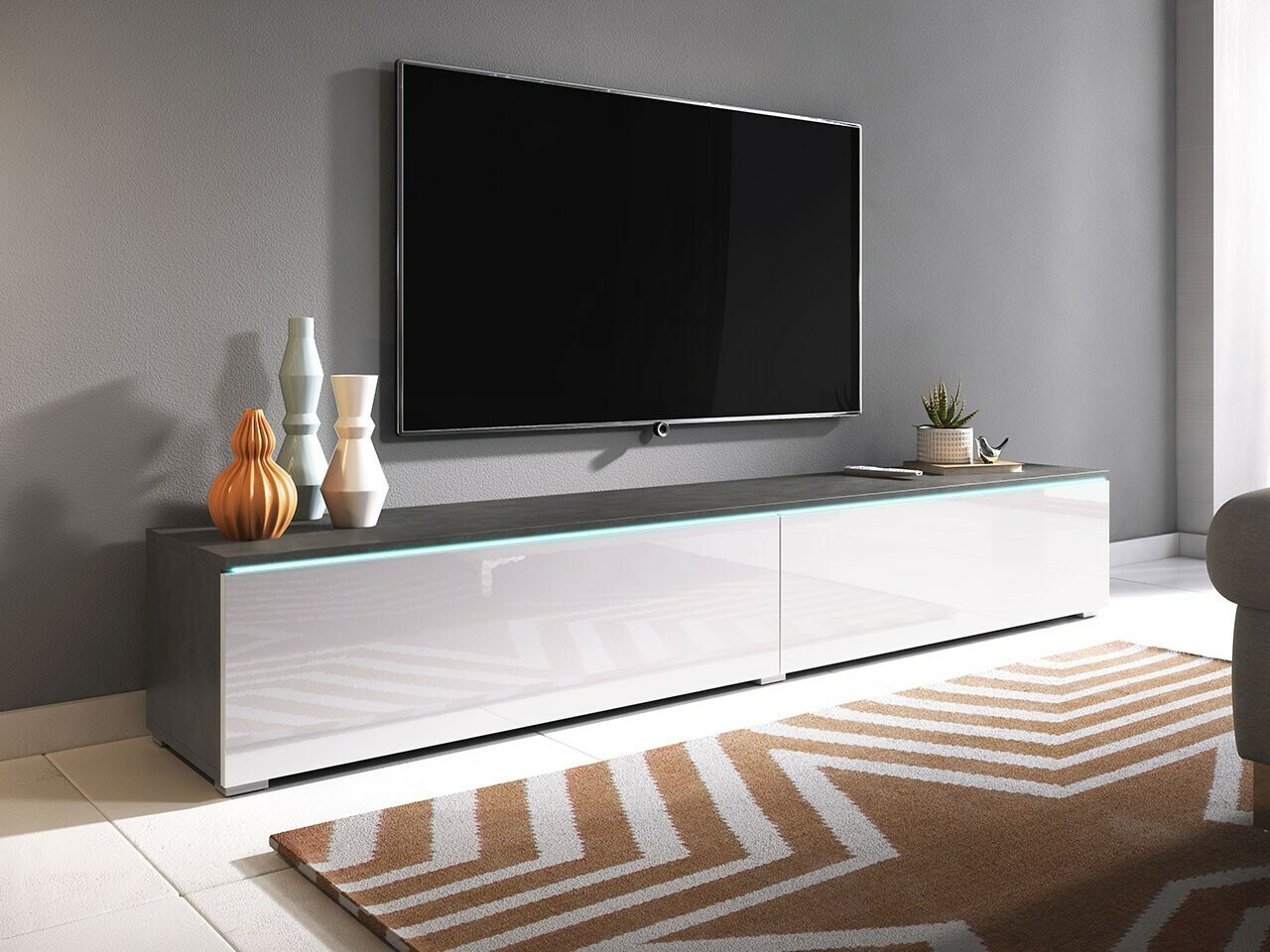 Meuble TV Scientia I (Matera gris + Blanc brillant)