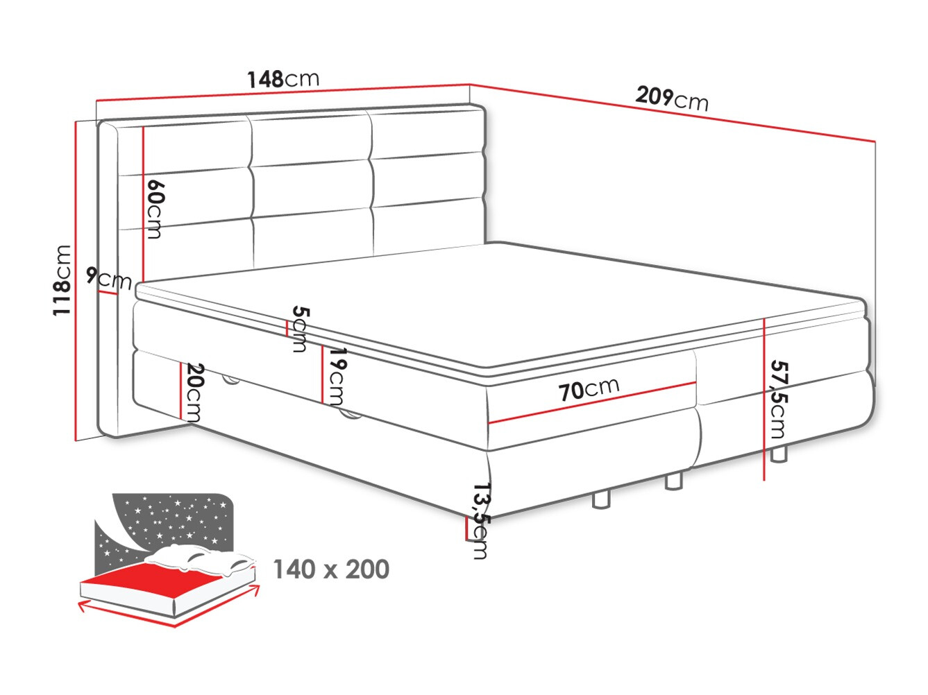 Lit boxspring ComfiDream Serena (Barrel 04)