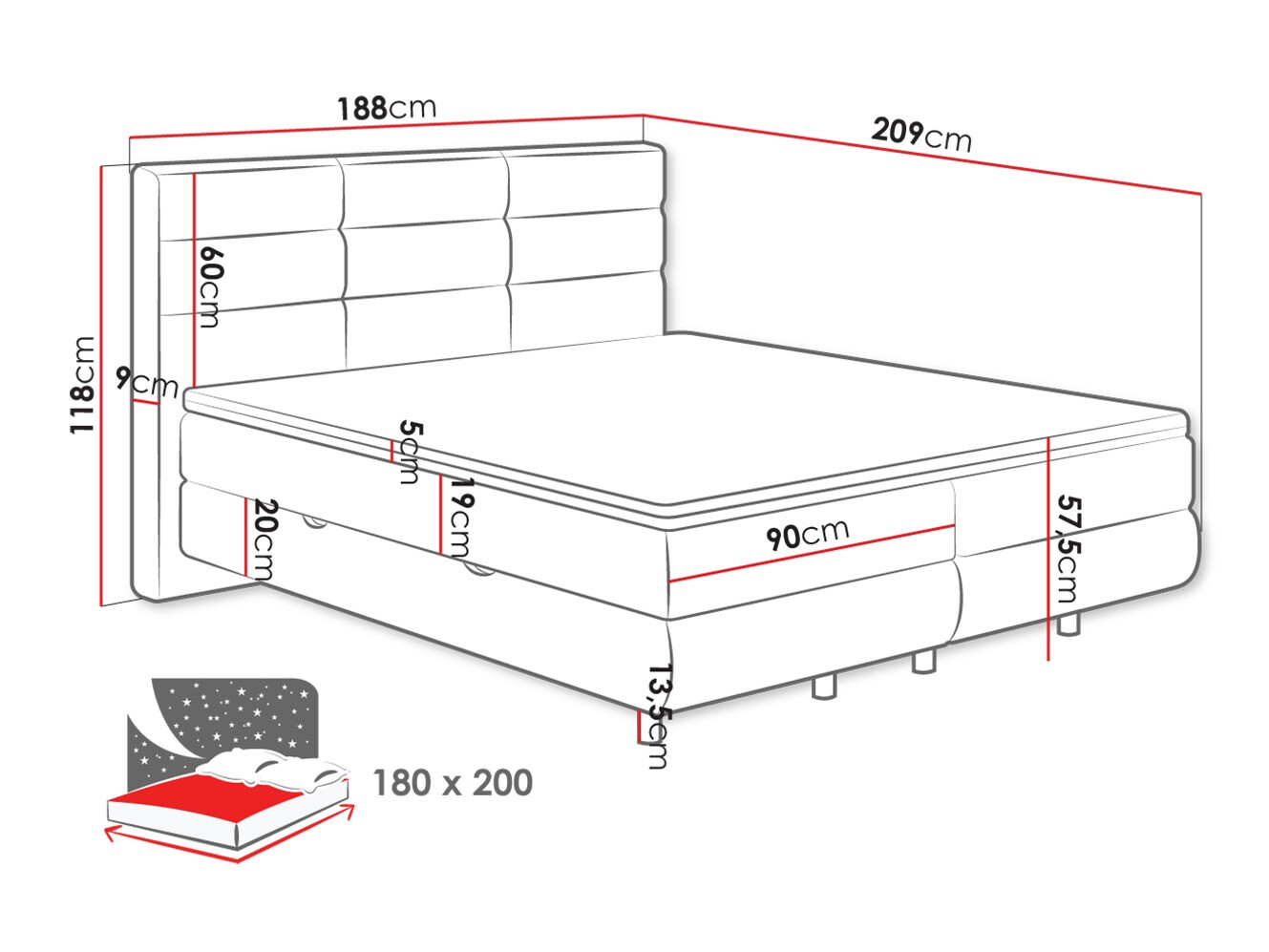 Lit boxspring ComfiDream Serena (Barrel 04)