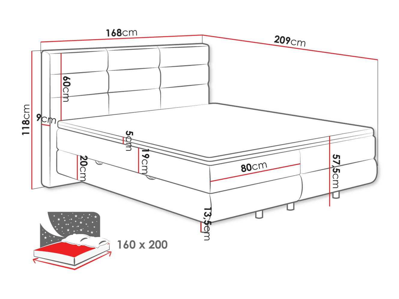 Lit boxspring ComfiDream Serena (Barrel 09)