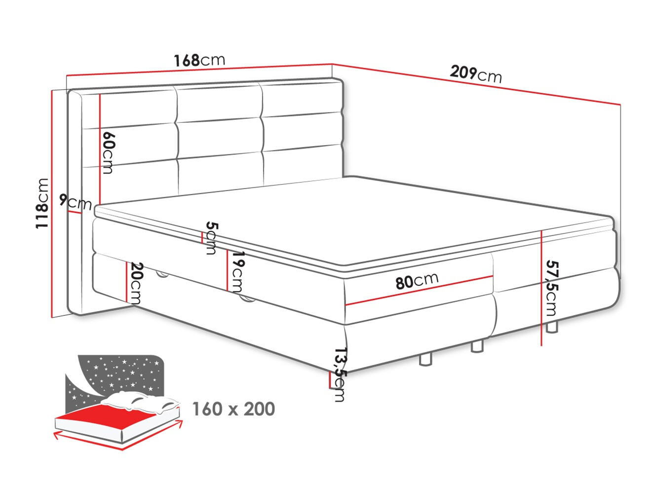 Lit boxspring ComfiDream Serena (Barrel 90)