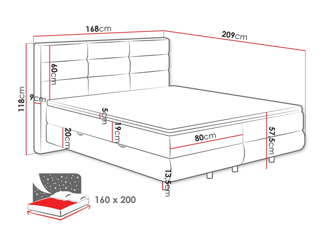 Lit boxspring ComfiDream Serena (Barrel 97)