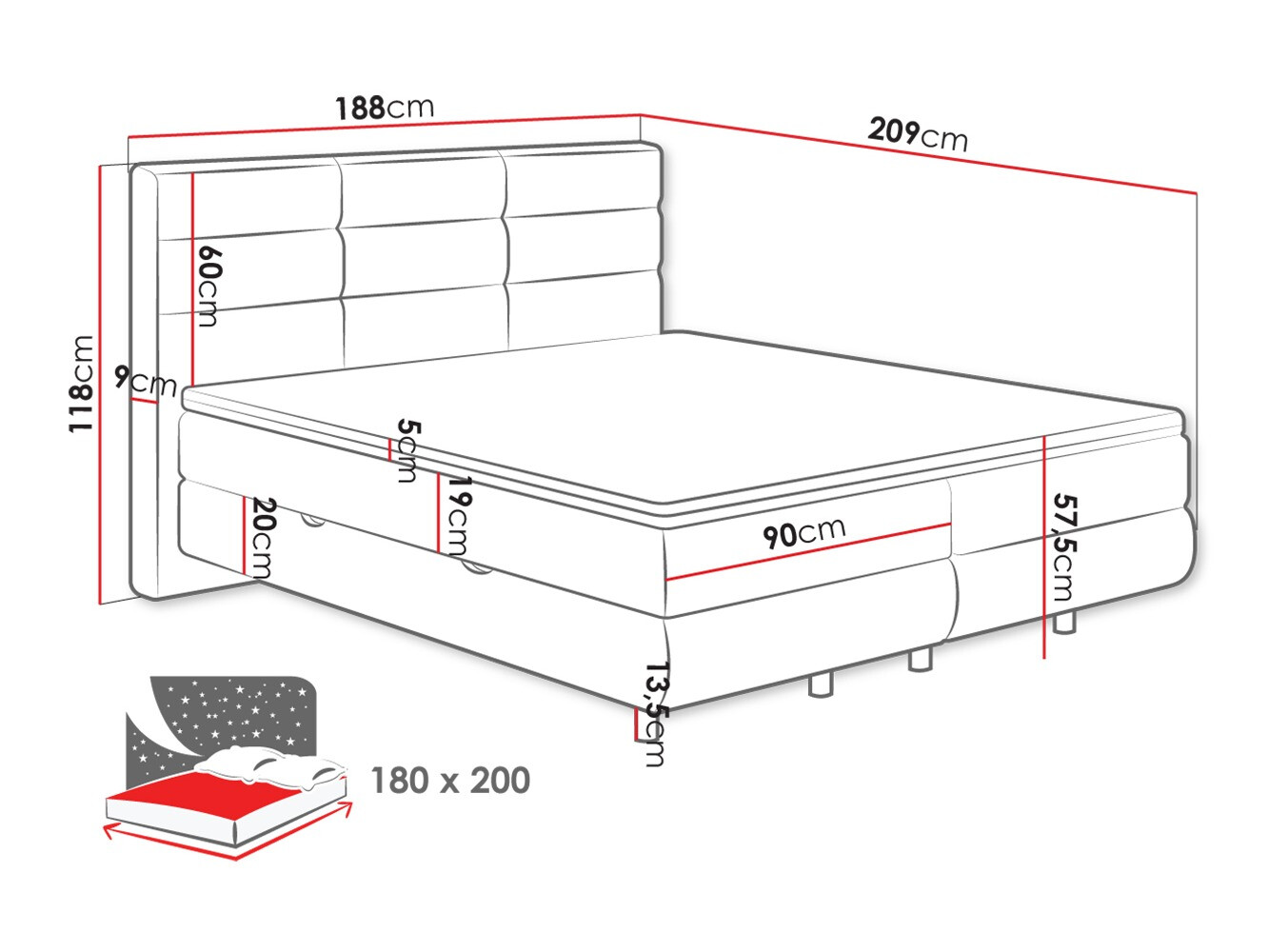 Lit boxspring ComfiDream Serena (Barrel 97)
