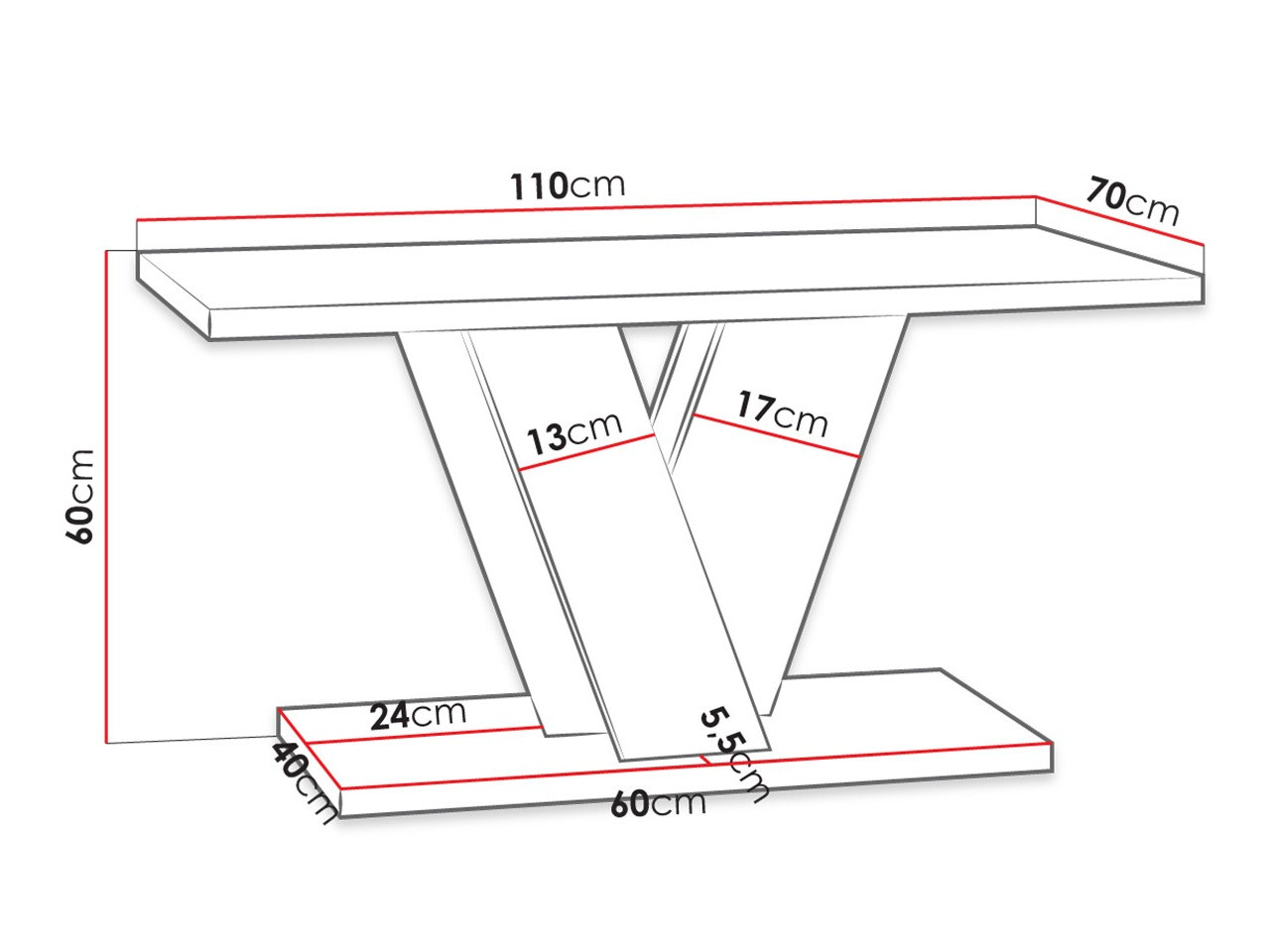 Table basse Goodyear 128 (Noir brillant + Béton)