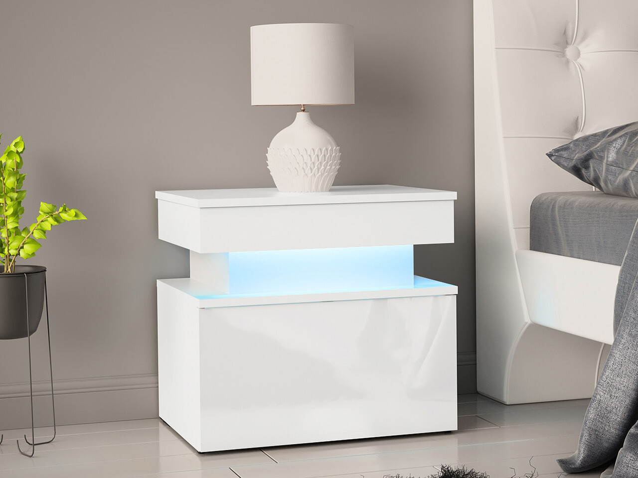 Table de chevet Monfero (Blanc + Blanc brillant)