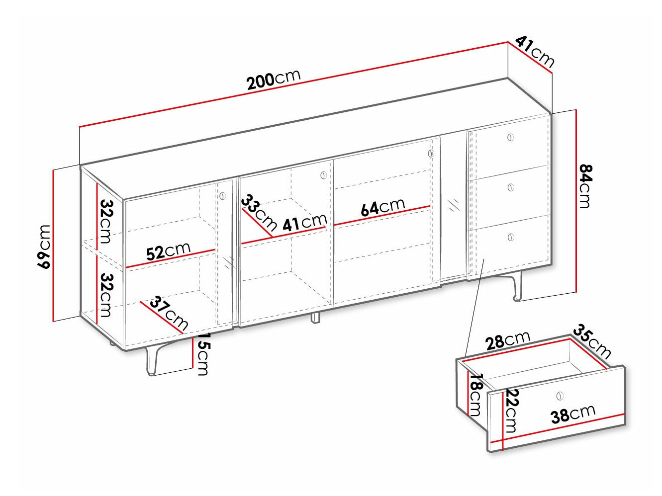 Commode Fresno AF113 (Vert poussiéreux)