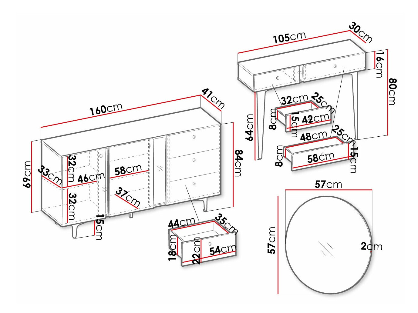 Ensemble de meubles Fresno AF122 (Bleu)