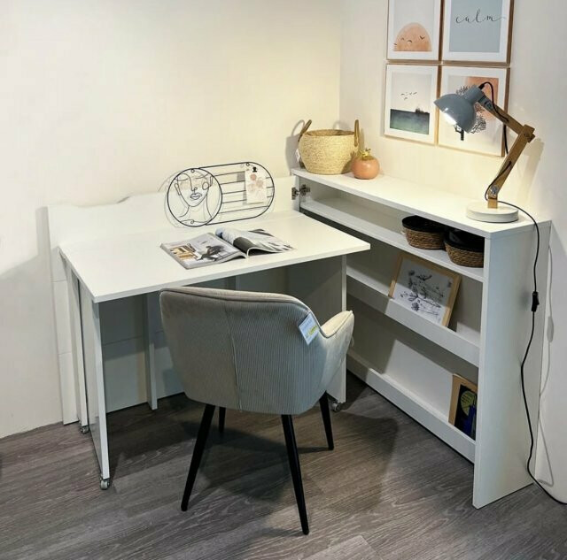 Bureau d'angle Concept Lenart III (Blanc + Blanc brillant)