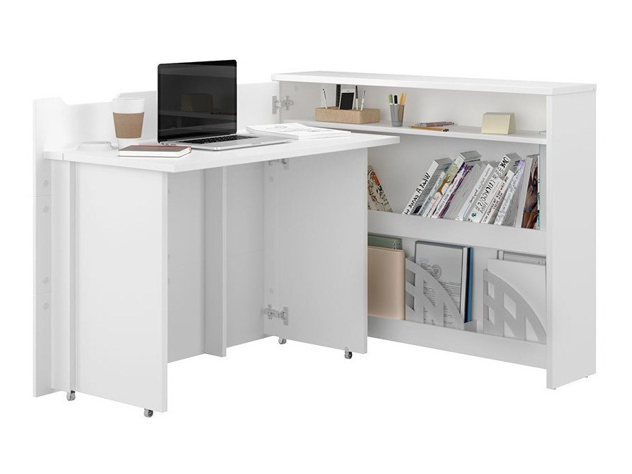Bureau d'angle Concept Pro Lenart III (Blanc + Blanc brillant)