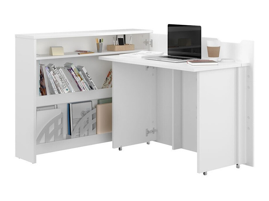 Bureau d'angle Concept Pro Lenart III (Blanc + Blanc brillant)