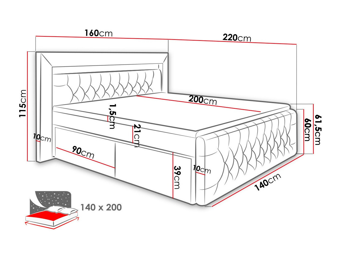 Lit boxspring Aura III