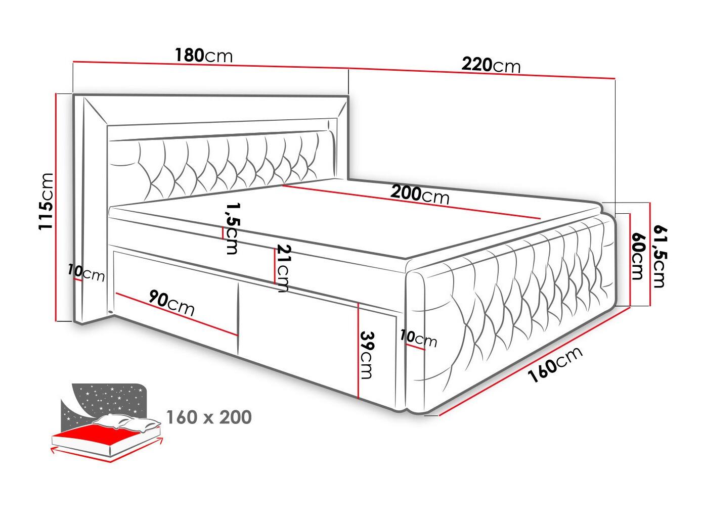 Lit boxspring Aura III