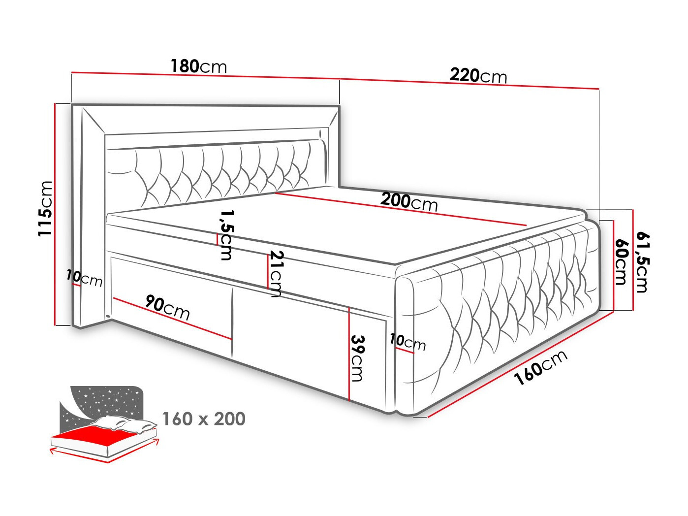Lit boxspring Aura III