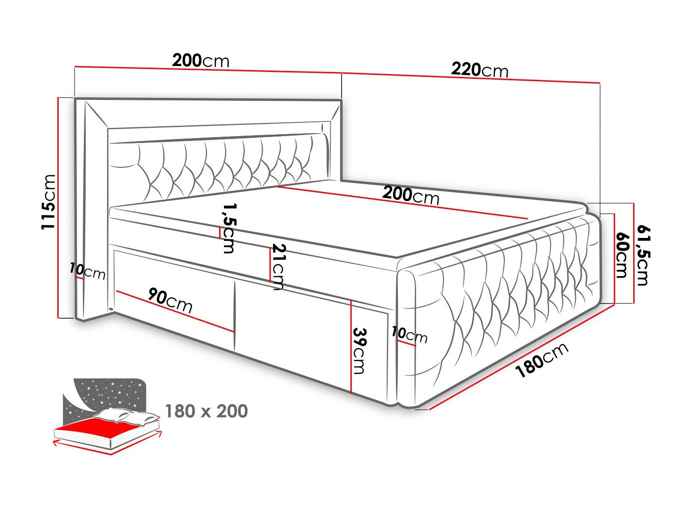 Lit boxspring Aura III