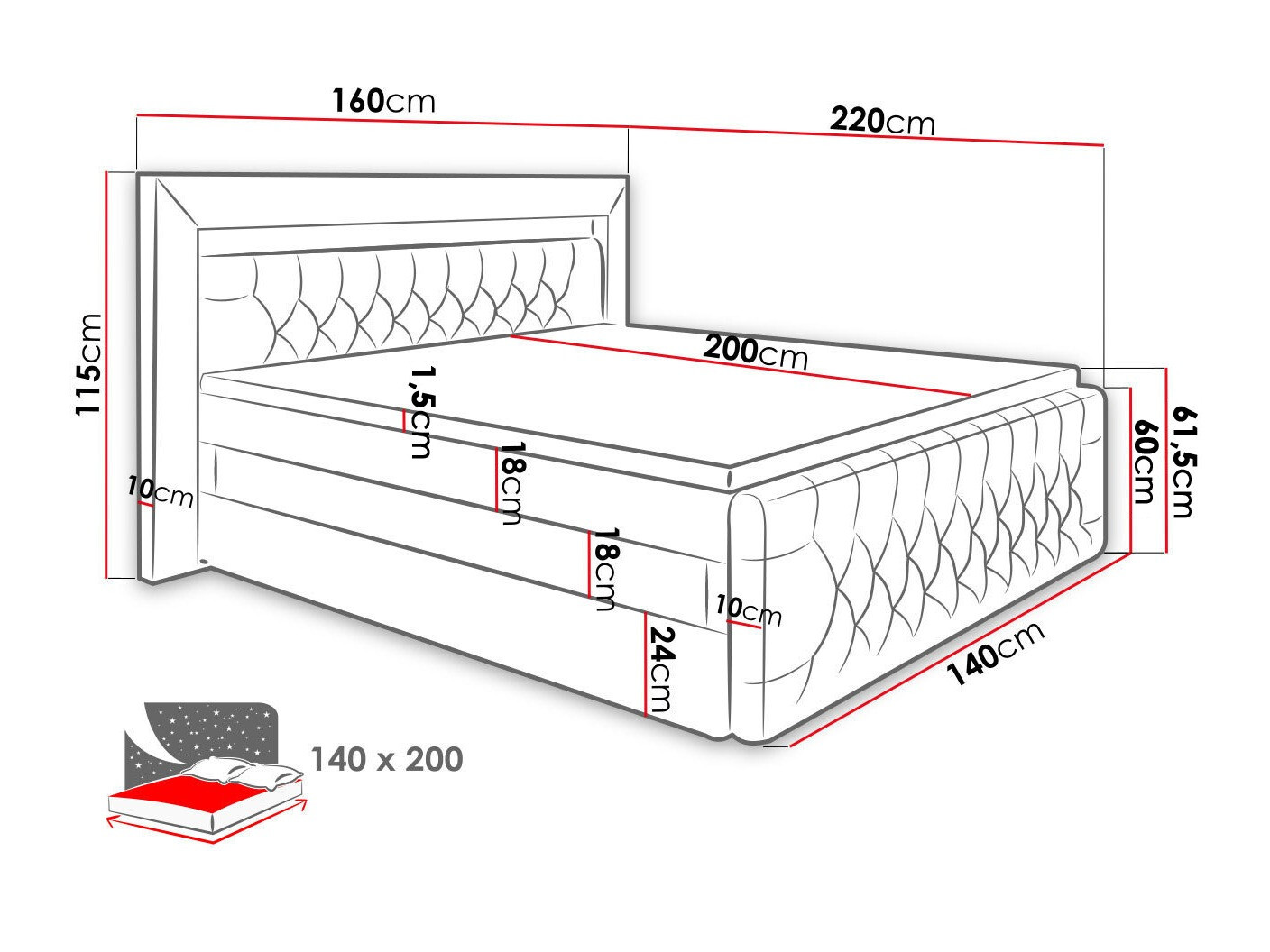 Lit boxspring Aura IV