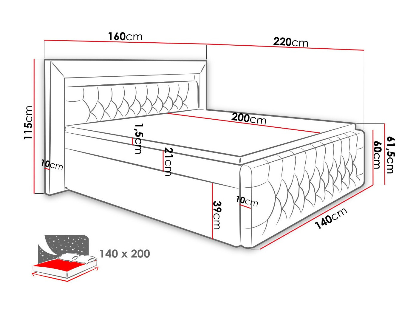 Lit boxspring Aura