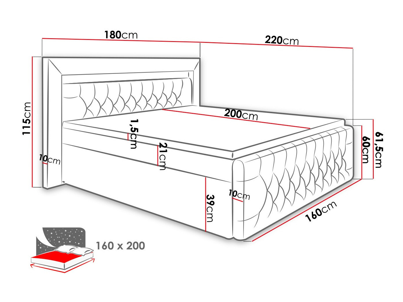 Lit boxspring Aura