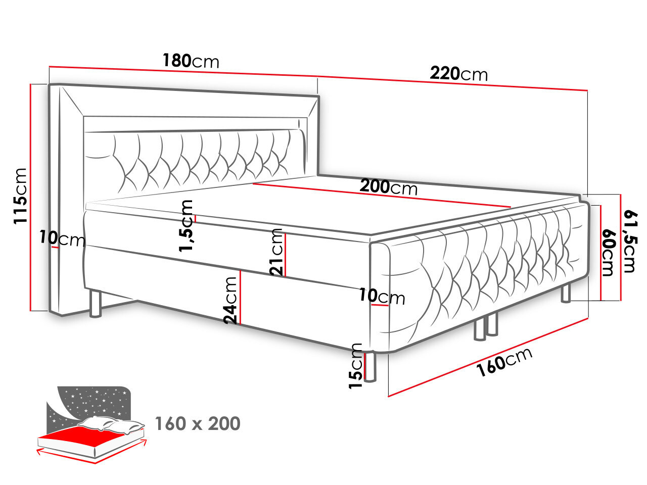 Lit boxspring Nashville 126