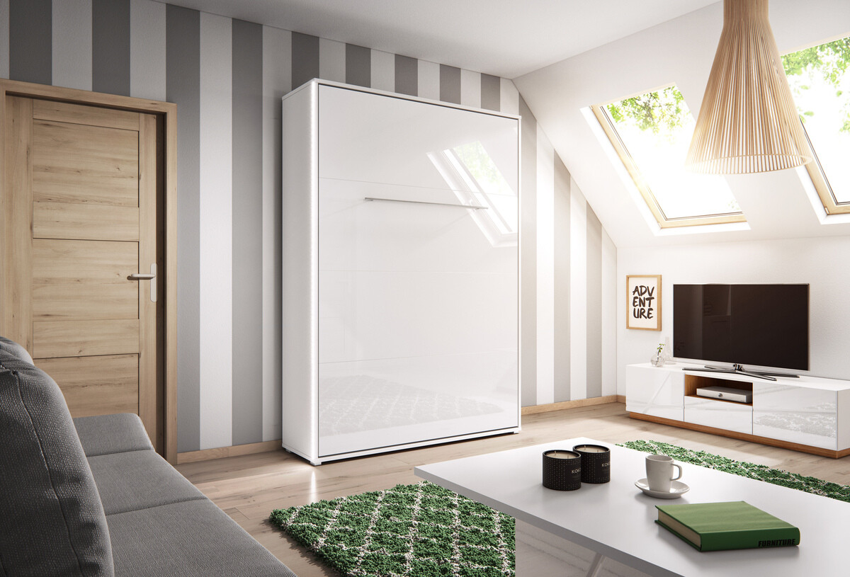 Lit escamotable Concept Pro Lenart VIII (Blanc + Blanc brillant)