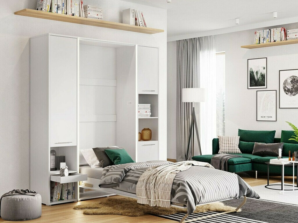 Lit escamotable Concept Pro Lenart VIII (Blanc + Blanc brillant)