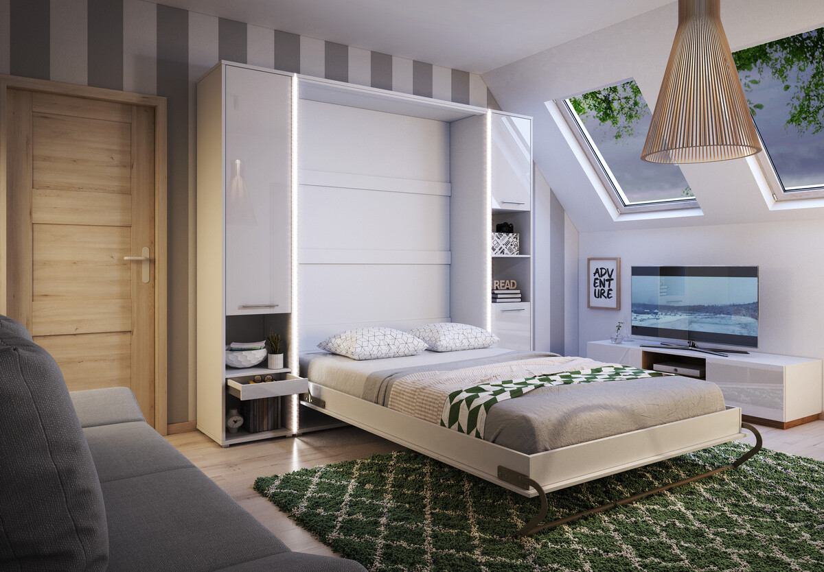 Lit escamotable Concept Pro Lenart VIII (Blanc + Blanc brillant)