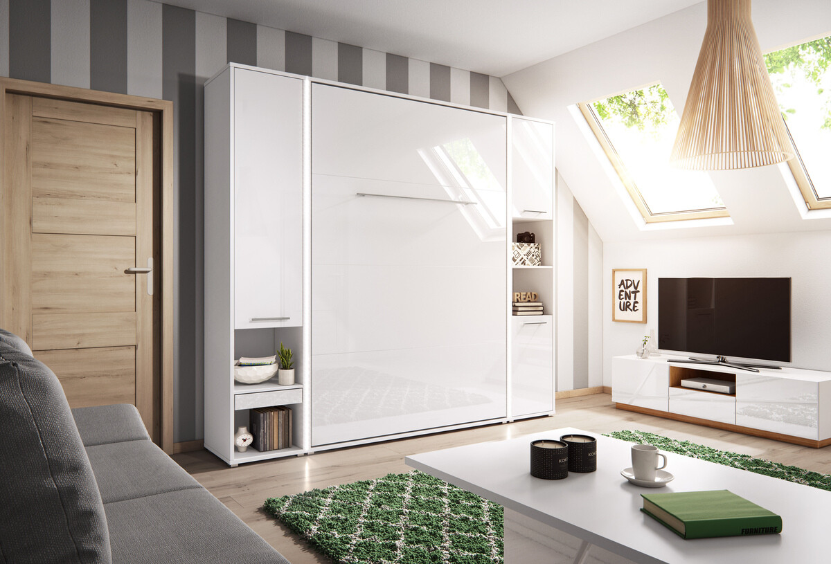 Lit escamotable Concept Pro Lenart VIII (Blanc + Blanc brillant)