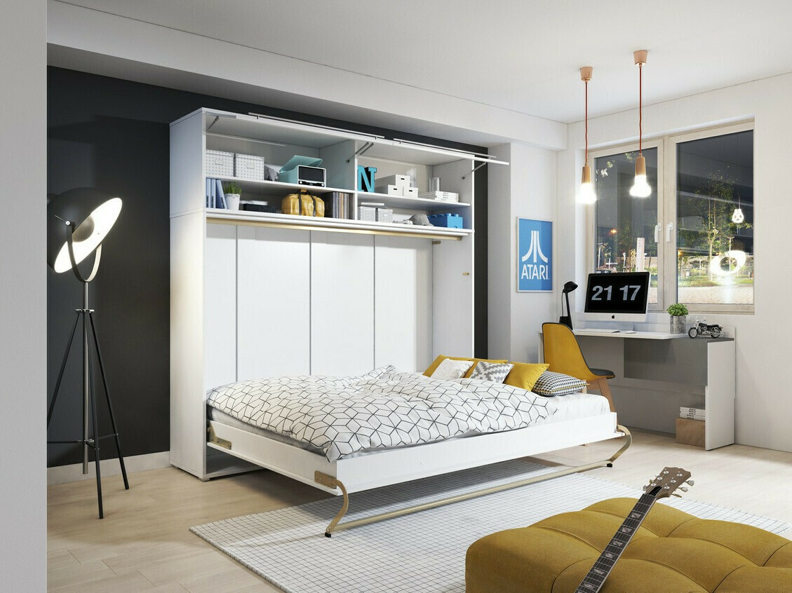 Lit escamotable Concept Pro Lenart IX (Blanc + Blanc brillant)