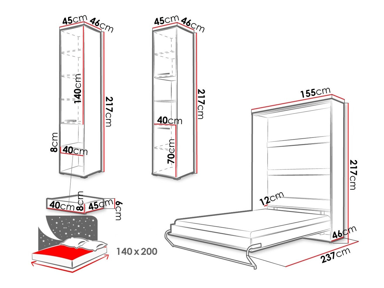 Ensemble de meubles Concept Pro Lenart XII (Blanc brillant + Blanc)