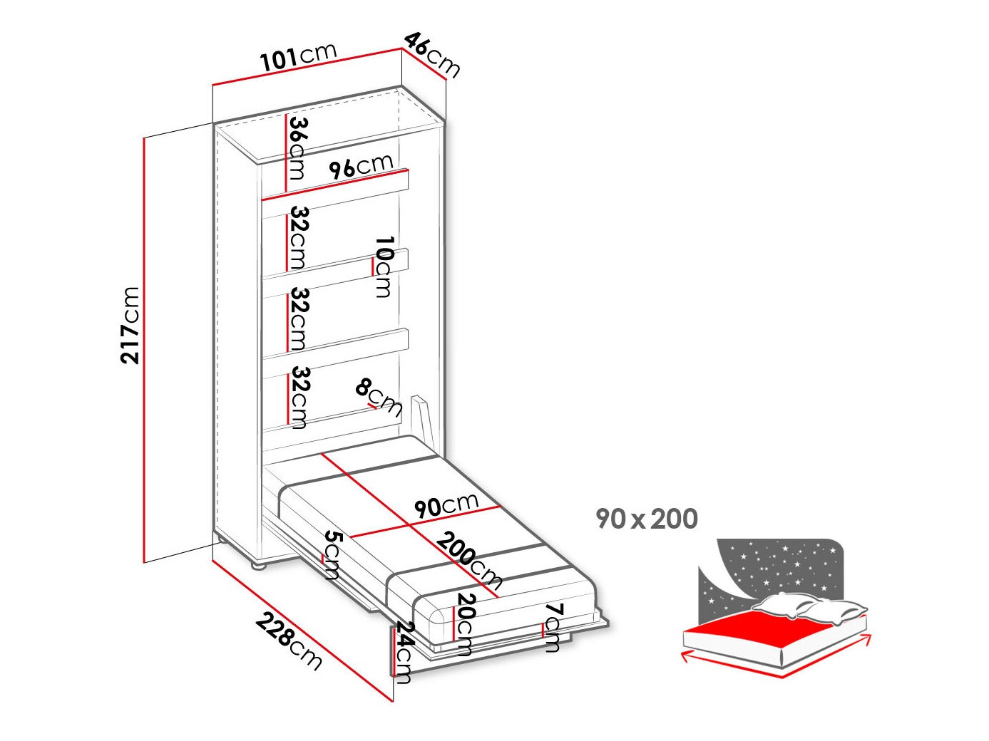 Lit escamotable Concept Lenart X (90 x 200 cm)