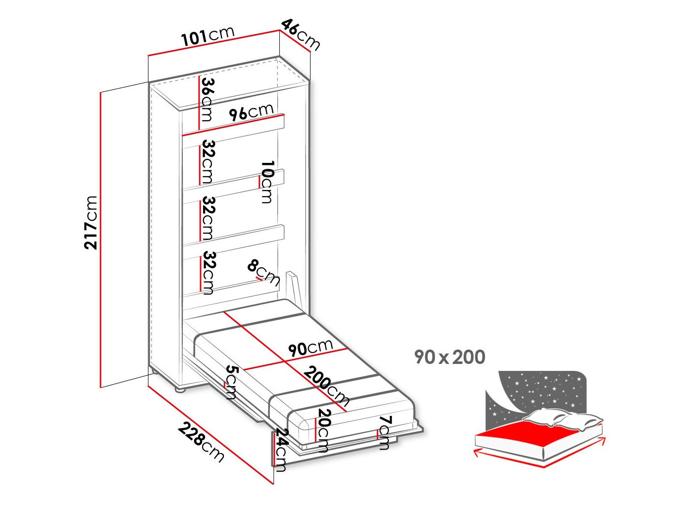 Lit escamotable Concept Lenart X (90 x 200 cm)