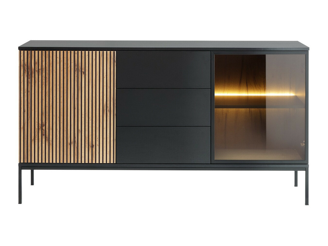 Commode Soferi 108 (Noir + Chêne wotan)