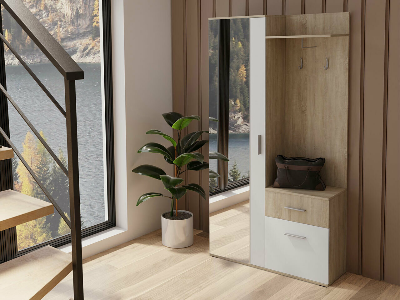 Meuble d'entrée Pavo (Sonoma chêne + Blanc)