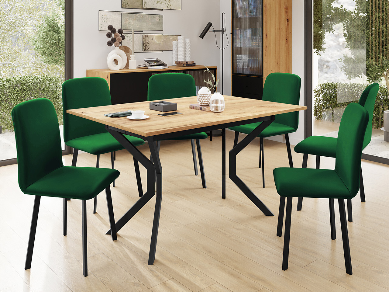 Salle à manger complète Edmond 120 (Chêne doré artisanal + Noir)