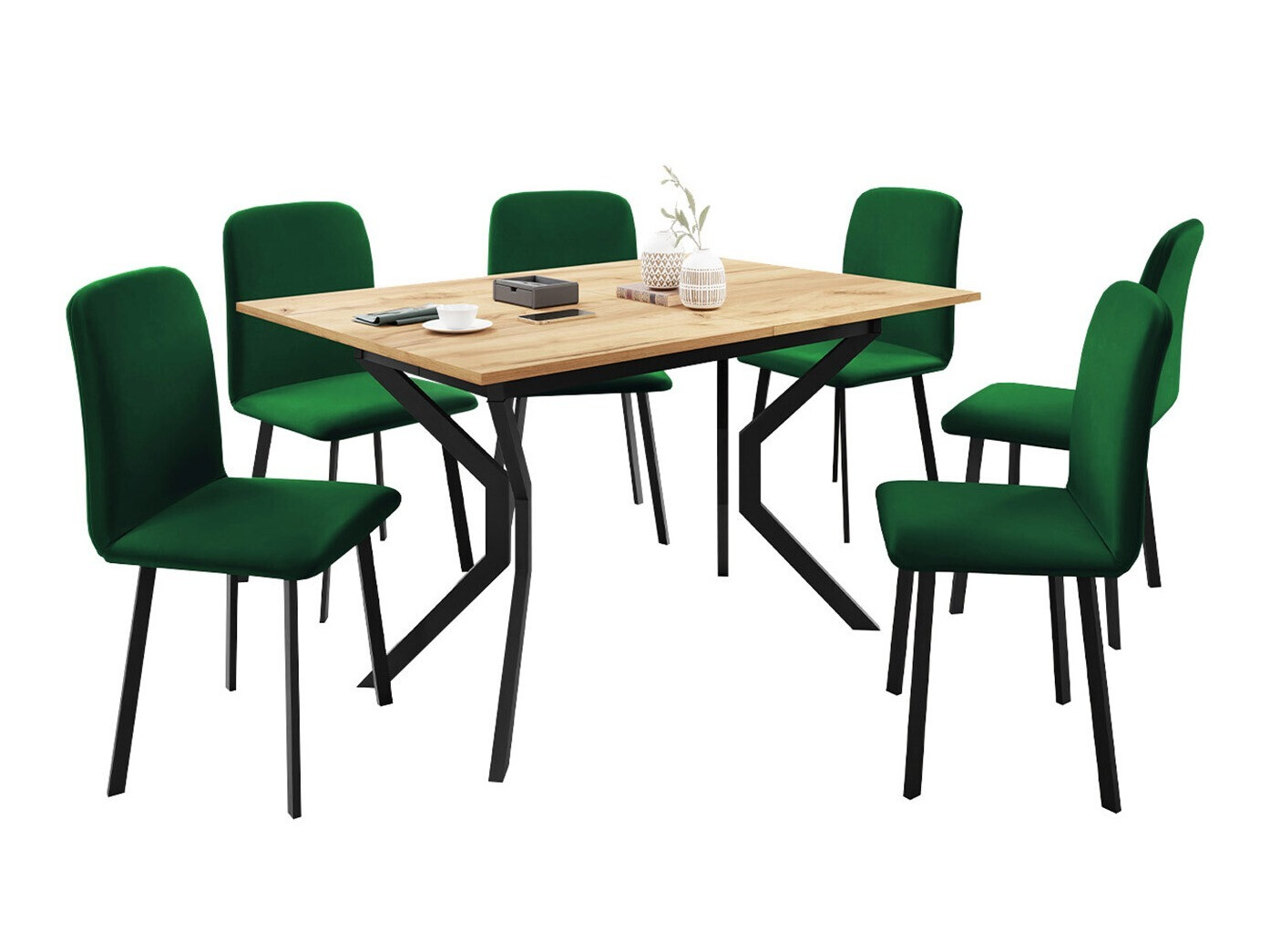 Salle à manger complète Edmond 120 (Chêne doré artisanal + Noir)