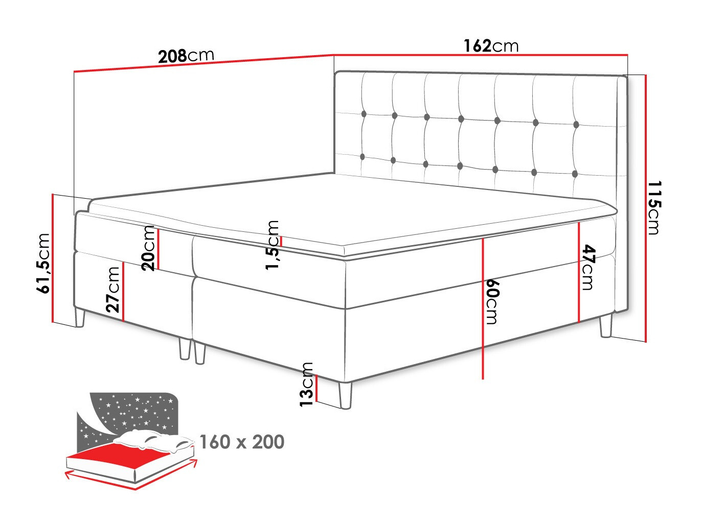 Lit boxspring Baltimore 130 (Magic Velvet 2201)