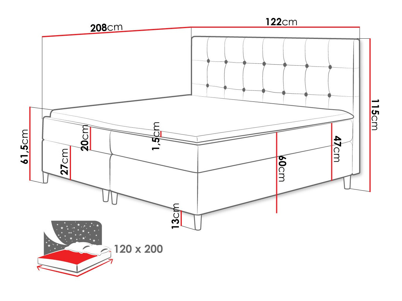 Lit boxspring Caseus (Magic Velvet 2215)